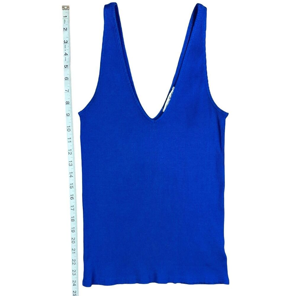 Express One Eleven Electric Blue Deep V Ribbed Tank
